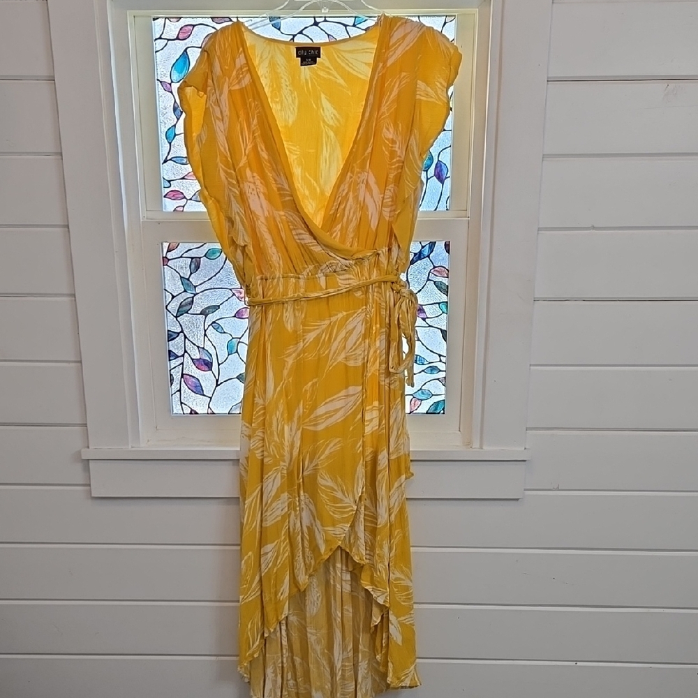 City Chic Yellow Ruffled Wrap Sundress